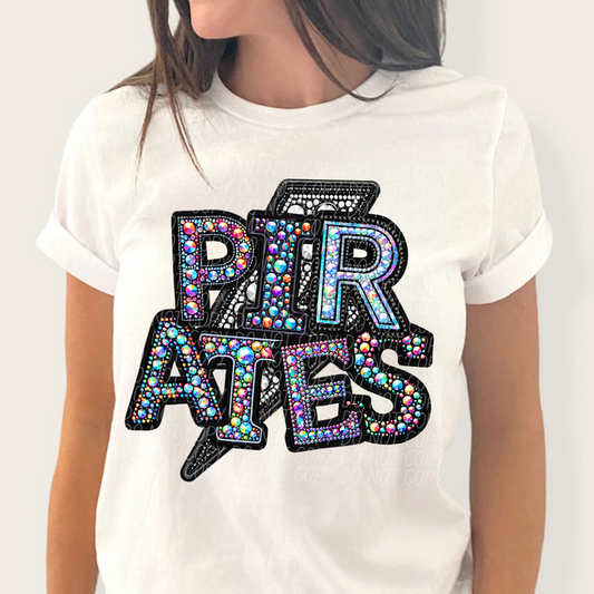 Pirates Faux Rhinestone Bolt Graphic