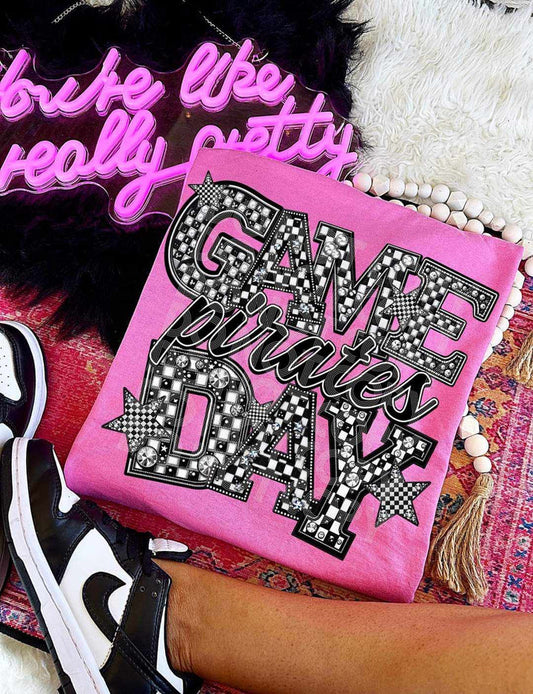 Game Day Pirates Checker Faux Rhinestone Graphic