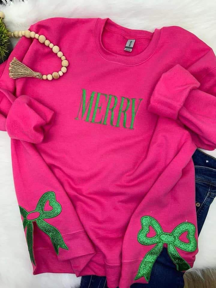 Merry with bows on the sides Real Embroidery